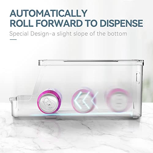 Soda Can Dispenser for Refrigerator with Lids, Stackable Drink Organizer for Fridge, Clear Plastic Refrigerator Organizer Bins, Beverage Can Holders for Pantry, Freezer, Kitchen, Cabinets Set of 2