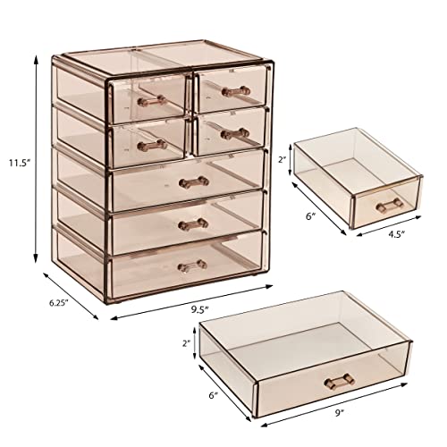 Sorbus Acrylic Makeup Organizer Set, 7-Drawer Vanity & Countertop Cosmetic Storage with Small & Wide Drawers, Bronze Glow Makeup Storage for Brushes, Lipsticks, Jewelry, Holiday Gift for Women & Teens - color: Bronze Glow, style: 3 Large, 4 Small Drawers