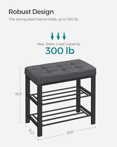 SONGMICS Shoe Bench, Storage Bench, Entryway Bench with Cushion, Shoe Shelf with Seat, Space-Saving, Modern Style, for Living Room, Bedroom, Hallway, Dark Gray and Ink Black ULBS576B33 - color: Dark Gray + Ink Black, size: 23.6"W