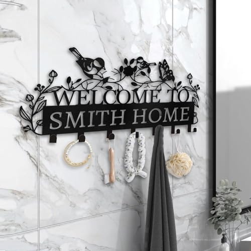 Personalized Key Holder for Wall - Custom Name Metal Wall Key Hanger - Welcome to My Home - Key Rack Holder Wall Mount for Living Room Bedroom Doorway Hallway, Unique Housewarming Gift - color: 06 Bird