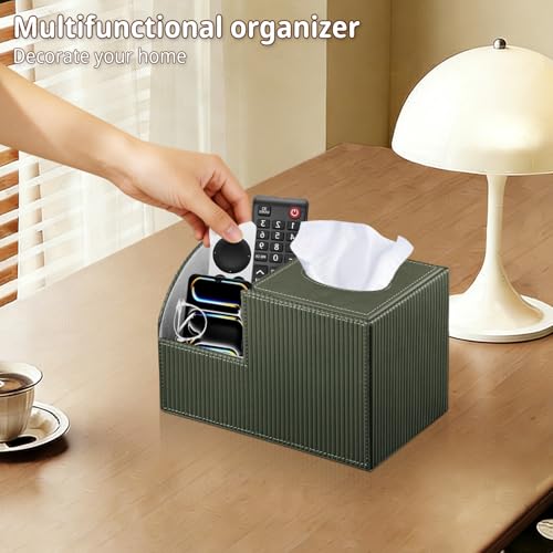 Square Multi-Functional Tissue Box Cover with Storage and Remote Control Holder - Cube Tissue Box Organizer for Bathroom, Nightstand, End Table - color: Green