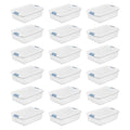 Sterilite 32 Qt Latching Storage Box, Stackable Bin with Latch Lid, Organize Linens, Towels, Clothing in Home Closet, Clear with White Lid, 18-Pack - size: 32 Quart, style: 18 Pack