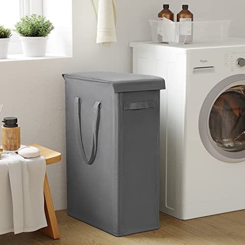 Chrislley 60L Slim Laundry Hamper with Lid Narrow Laundry Basket with Handle Upgrade Foldable Dirty Clothes Hamper Portable Skinny Hamper Organizer Storage Bins (25.6 inches, grey) - color: grey