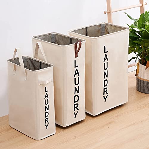 92L Large Laundry Hamper with Leather Handle,Standable Laundry Basket with Wheels ,Large Hamper,Rolling Laundry Basket White - color: Beige/XXL, size: Super Large 27.5"