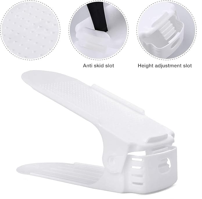 HYGRAD® 12 Pack Shoe Organiser Slots 3 Level Height Adjustable Shoe Organising Holders Space Saving For Shoes Suitable For All Shoes Shoe Rack Organiser (White) - color: White