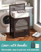 Laundry Hamper, 27.3 Gallon (103L) Bamboo Wood Clothes Laundry Basket with Lid and Handles, Removable Liner - color: Brown, size: Extra Large