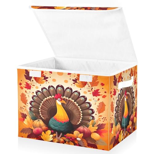 xigua Thanksgiving Turkey Storage Bins with Lids and Carrying Handle,Foldable Storage Boxes Organizer Containers Baskets Cube with Cover for Home Bedroom Closet Office - color: Thanksgiving Turkey