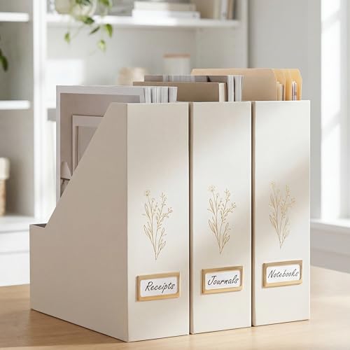 ZICOTO Beautiful Magazine Holder Set Of 3 - Sturdy File Holder to Organize Your Desk Or Shelves - The Perfect Office Storage to Effortlessly Organize Your Paperwork/Files, Magazines, Books Or Binders - color: beige
