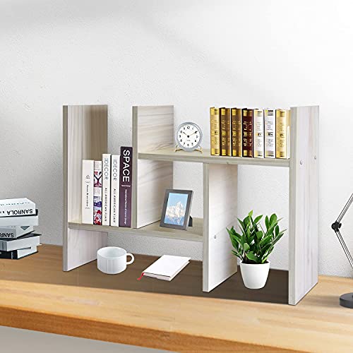 J.M.Deco Desktop Organizers and Storage for Office, Adjustable Desk Organizer Shelf Double H Display, True Natural Stand Shelves, Desktop Organizer White Wood Tone - color: White Wood Tone