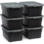Rubbermaid 6-Pack Heavy Duty Durable 3 GAL Totes for Storage with Snap Lids and Handles, Plastic Storage Bins Stackable Black Gray for Home and Garage (3 GAL - 6 Pack Solid Black and Grey) - size: 3 Gal - 6 Pack