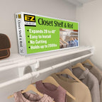EZ SHELF Closet Shelf with Hanging Rod - 28-48” Expandable, White, Closet Shelves - Strong, Holds 200 lbs - DIY, Easy Install to 2 Side Walls - Alternative to Wire Shelving - color: White, size: 28-48 in
