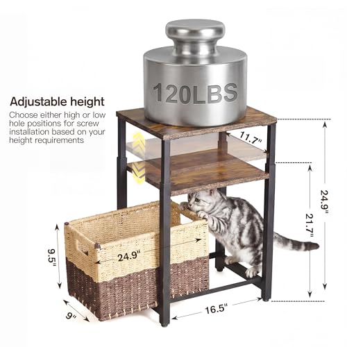 Side Table with Storage Basket, Small End Table with Modern Design and Adjustable Height for Living Room, Bedroom Nightstand Bedside Table for Small Spaces (Rustic Brown + Classic Black) - color: Rustic Brown + Classic Black