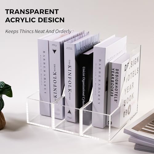 Magazine Holder - Acrylic File Holder and Desk Organizer, Clear Bookend File Sorter, Acrylic Book Organizer and Storage Box for Documents, Magazine Holder Rack for Classroom, Home, and Office - size: A4, 1 Sections
