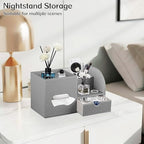 Square Tissue Box Cover with Drawer Storage and Tray on Top, PU Leather Tissues Cube Boxes Holder, Modern Nightstand Organizer Caddy, Remote Control Holder for Bathroom, Bedside, Office, Home - color: Grey Cloth