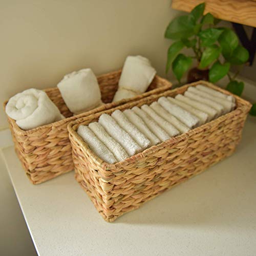 StorageWorks Water Hyacinth Bathroom Basket Organizer and Storage for Tank Topper, Wicker Toilet Paper Basket for Back of Toilet Baskets, Long Narrow Tank Tray & Small Woven Baskets for Decor, 2 Pack - color: Natural(Water Hyacinth), size: 15 ¾"L x 6 ½"W