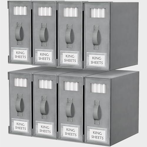 Criusia Bed Sheet Organizers and Storage, 8 Pack Foldable Linen Closet Organizer Box – Bedding Holder for Sheet Set (King/Queen Sizes), Duvet Covers, Blankets (Grey) - color: Grey, size: 8PACK