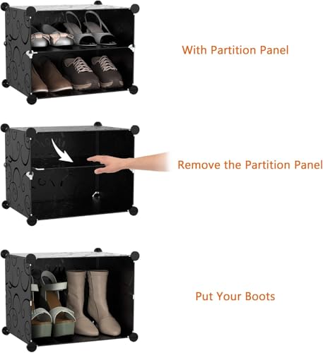 Simple Deluxe 6-Tier Shoe Rack Organizer with Doors, Stackable Shoe Storage Cabinet for Entryway Closet, Plastic Shoe Shelf with Metal Frame, Holds up to 24 Pairs for Bedroom Hallway, Black - color: Black