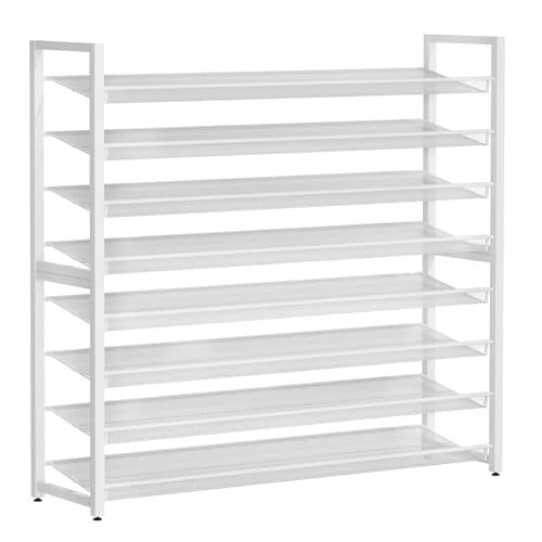 Metal Shoe Rack,Large 8 Tier Shoe Organizer, Heavy Duty Metal 8-Tier Stackable Shoe Storage Vertical Shoe Rack for Closet Front Door,Entrance,Entryway,Garage,Up to 50 Pairs - color: White, size: 8 Tier
