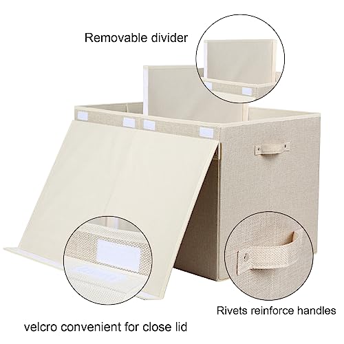popoly 122L Large Toy Box Chest with Lid, Foldable Toy Storage Organizer Bin Boxes with Removable Divider for Kids, Boys, Girls, Nursery, Playroom, 26"x17" x17" (Linen Beige) - color: Extra Large Beige