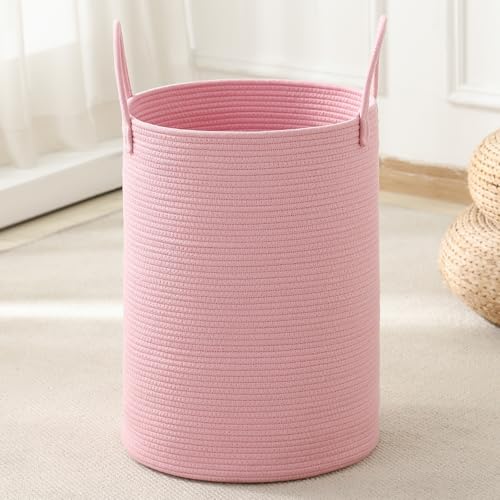 Laundry Basket Hamper Tall Rope Storage Woven for Blanket toys Dirty Clothes in Living Room Bathroom Bedroom (Pink, 60L/15.8Gal) - color: Pink, size: 60L/15.8Gal