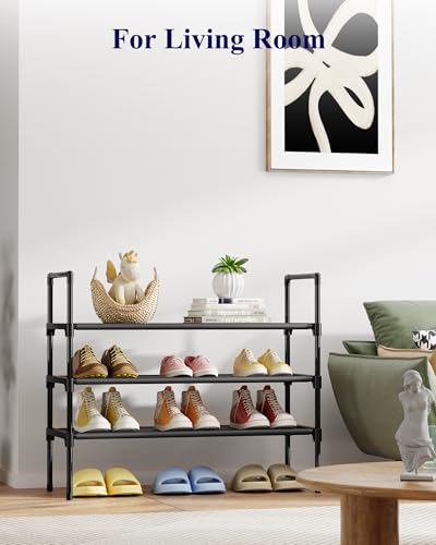 Kitsure Shoe Rack - 3-Tier Shoe Organizer, Shoe Rack for Closet, Entryway, Bedroom, Easy- Assembly Storage Shelf with Side Handles, 27.6" Wide - 3 Tiers, Black - color: Black, size: 27.6" Wide - 3 Tiers