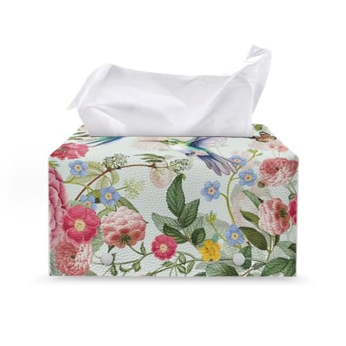 Wildflower Rectangle Tissue Box Cover Modern PU Leather Rectangular Tissue Box Tissue Box Holder Waterproof Tissue Cover Decorative Tissue Box Organizer for Bathroom - color: Wildflower