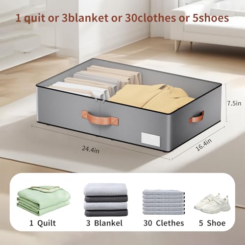 Under bed Storage With Wheels,Large Capacity 7.5 inches Height Storage Bins,Rolling Under bed Shoe Storage Containers,Under bed Storage Drawers for clothes & blankets - color: grey, size: 7.5inch height