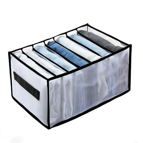 1 Pack Wardrobe Clothes Organizer, Clear Drawer Organizer with 7 Grids Divider for Clothing Jeans, Closet Bedroom Dorm Room, Black - color: 7 Grids Black