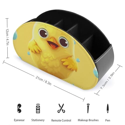 PU Leather Remote Control Organizer Box 5-Slot Multifunctional Cute Yellow Chicken Storage Holder for TV/DVD/Accessories Stylish Desk Decor for Living Room, Bedroom, Office - color: Cute Yellow Chicken