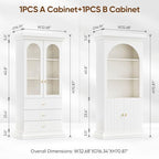 71" Modern Tall Bookcase and Bookshelf, Modern Storage Combination for Home Office or Study,and Living Room with Glass Door and Open Shelf Cabinets, White with Gold Handles, 4 of Set