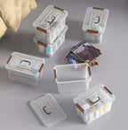 WYT 6-Pack Clear 7 Quart Storage Latch Box/Bins, Plastic Stackable Latching Box with Brown Handle and Lid, Multi-Purpose, 7 Litre - size: 7qt - 6 pack