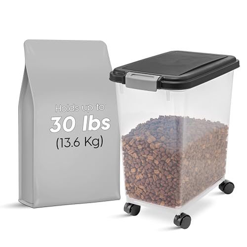 IRIS USA Airtight Dog Food Storage Container, Up to 30 lbs, Attachable Wheels, for Dog Cat Bird and other Pet Food Storage Bin, Keep Fresh, Easy Mobility, BPA Free, Black - color: Black, size: 30 lbs