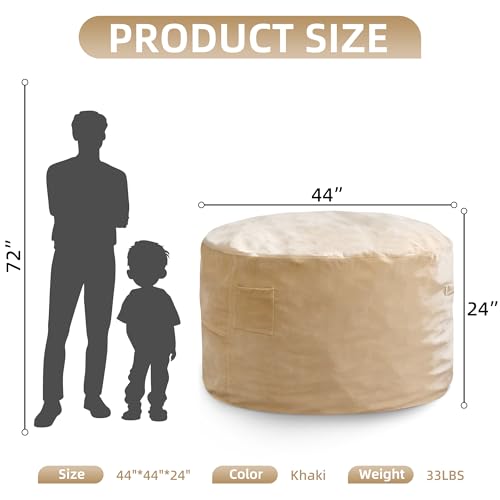 Hobestluk 4FT Bean Bag Chair Giant Bean Bag Chairs for Adults Large Bean Chairs with Removable Cover, Beanbag Chair with Filler, Adult Bean Bag Chairs for Living Room, Bedroom - color: Khaki, size: 4FT - 44" x 44" x 24"