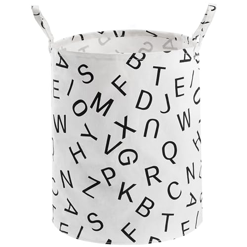 Large Storage Basket for Girls and Boys, Collapsible Laundry Hamper with Long Handles, Toy Bins for Nursery, Kids Room Décor - color: Black Letter, size: 1 Pack