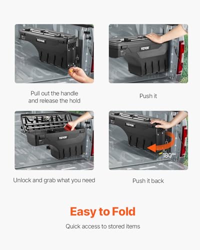 VEVOR Truck Bed Storage Box, Lockable Lid, Waterproof ABS Wheel Well Tool Box 6.6 Gal/20 L with Password Padlock, Compatible with Dodge Ram 1500 2019-2021, Passenger Side, Black - size: Passenger Side, style: Dodge Ram