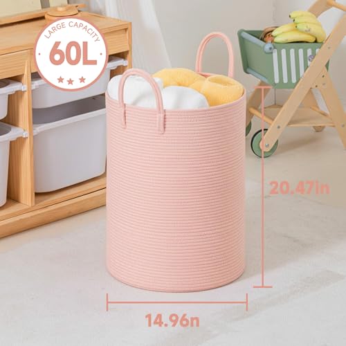 CLHMILY&Z Laundry Hamper Round Storage Rope Basket in Living Room, Bedroom, Laundry Room for Toy, Clothes, Blanket, Pillow (Pink, 60L) - color: Pink, size: 60L