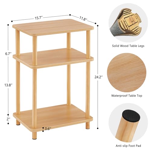 Apicizon 3 Tier End Table, Record Player Stand with Storage Shelf, Wooden Vinyl Record, Nightstand Bedside Table for Small Spaces, Bedroom, Living Room, Easy Assembly, Natural - color: Natural, size: 1 Set, style: 3 Tier
