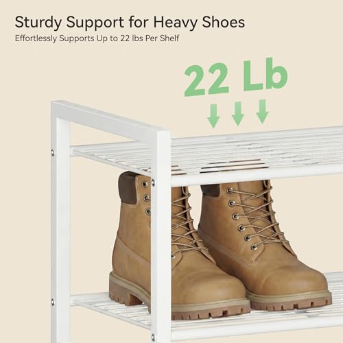 Nunsino Narrow Shoe Rack, 10-Tier Metal Shoe Organizer,Tall Shoe Shelf with Anti-Tip Strap, Max Holds 20 Pairs,Space Saving for Closet,Entryway,White - color: White, size: 10 Tier
