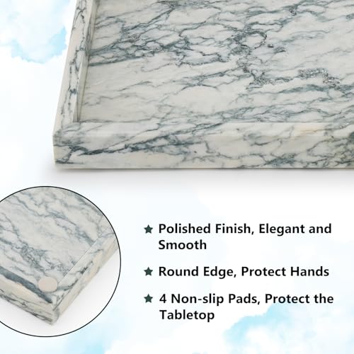 Real Natural Marble Tray for Bathroom, Vanity, Kitchen and Desktop, Rectangle Genuine Marble Stone Tray for Jewelry, Cosmetics, Candles, Lotion, Perfume (Cyan-Green, 12" x 8" x 1.2") - color: Cyan-green, size: 12" x 8" x 1.2"
