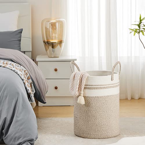 100L Extra Large Laundry Hamper Basket, 26.4Gal Tall Woven Laundry Basket Storage, Baby Nursery Hamper for Blankets, Clothes Hamper for Bedroom and Living Room Organizing, Brown & White - color: Brown & White, size: Extra(100L)