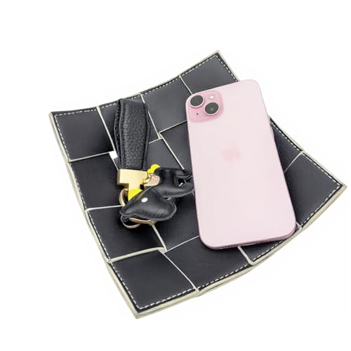 PU Leather Valet Tray Jewelry Bowl Holder for Table Bedside Nightstand Entryway Desk Organizer for Wallet, Keys (Black) - color: Black