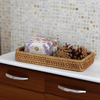 Rattan Bathroom Tray Countertop, Wicker Toilet Tank Basket, Decorative Bathroom Vanity Tray for Decor Coffee Table - size: 9.8" x 5" x 1.4"