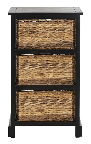 SAFAVIEH Home Collection – Halle Distressed Black Storage Side Table with Wicker Baskets, Farmhouse Accent Storage, Fully Assembled (AMH5738A) - color: Distressed Black