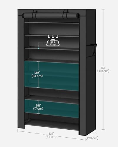 SONGMICS 10-Tier Shoe Rack, Shoe Storage Cabinet with Dustproof Cover, Free-Standing Shoe Storage Organizer for Closet, Entryway, Hold 40-50 Pairs of Shoes, for Sneakers, High Heels, Black URXJ36HV1 - color: Black, size: 10 Tiers (33.1"W)