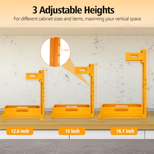 Under Sink Organizer, Premium Bamboo Wood Pull Out Cabinet Organizer, 2 Tier Slide Out Sink Shelf Cabinet Storage Shelves, Under Sink Storage for Kitchen Bathroom Cabinet - color: Beige