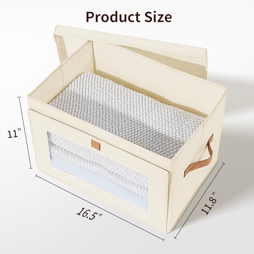Homsorout Large Closet Storage Bins - Collapsible Clothing Organizer with Handles & Window, Decorative Bin with Lids, Linen Closet Organizers for Living Room, Dorm, 6 Pack, Beige - color: Beige, size: Large - 6 Pack