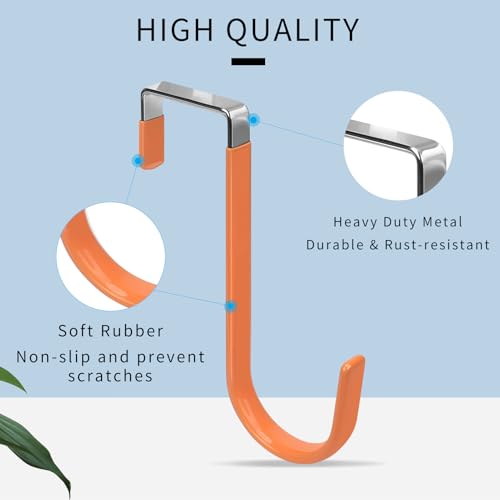 FYY Over the Door Hooks, 4 Pack Door Hangers Hooks with Rubber Prevent Scratches Heavy Duty Organizer Hooks for Living Room, Bathroom, Bedroom, Kitchen Hanging Clothes Towels Hats Coats Bags Orange - color: A Orange, size: Short, style: 4 Pack