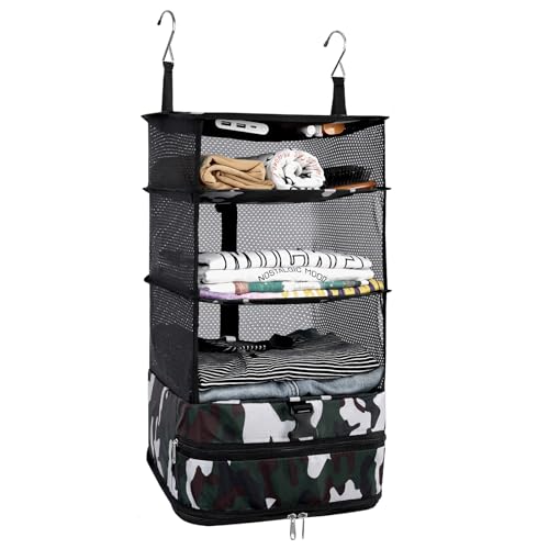 Surblue Hanging Closet Storage Bag Collapsible 3-Shelf Washable Oxford Fabric with 2 Hooks (L 11.41 * 11.41 * 19.68in, Camouflage) - color: Camouflage, size: L 11.41*11.41*19.68in