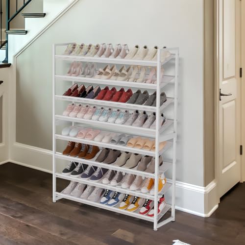 Large Shoe Rack 8 Tier Shoe Organizer, Heavy Duty Metal 4-Tier Stackable Shoe Storage Vertical Shoe Rack for Closet Front Door Entrance, Up to 50 Pairs, 44.8" W x 11.4" D x 56.7" H, White - color: White, size: 8 Tier