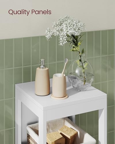 VASAGLE Storage Cabinet, Storage Organizer Rack Stand for Bathroom, Living Room, Multifunctional Corner Unit, 2 Drawers, 35 Inches in Height, White UBBC42WT - color: White, size: 35"H